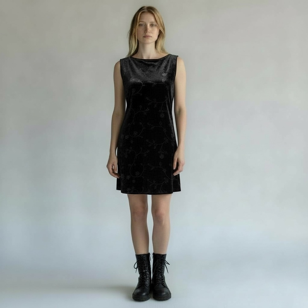 Vintage Y2K Velvet Mini Dress Size Large Black Whimsigoth Holiday Emo Shimmer